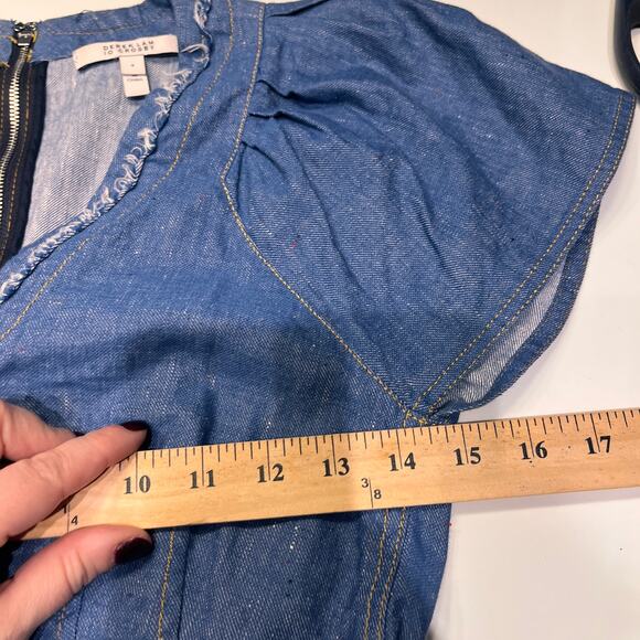 Derek Lam 10 Crosby Denim Cotton and Linen Faux Wrap Shift Dress Sz 4 - Picture 9 of 12